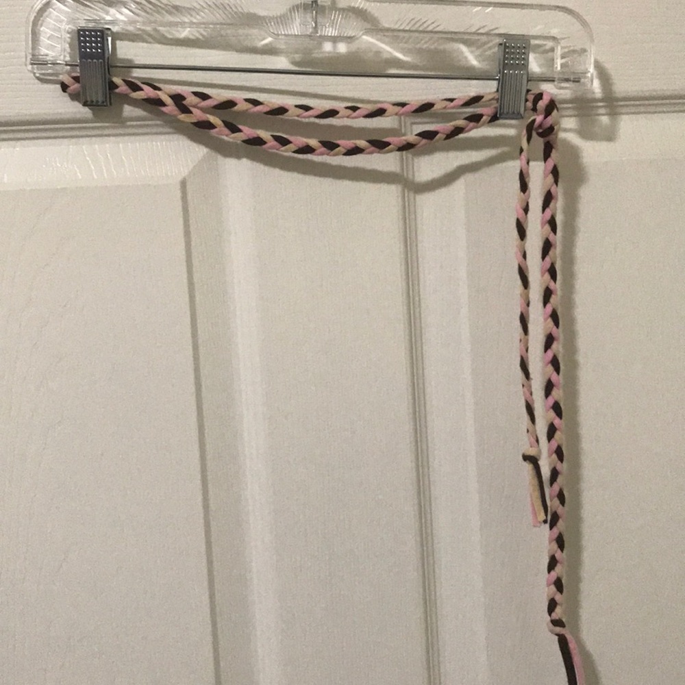 Cream, brown, pink braided rope belt